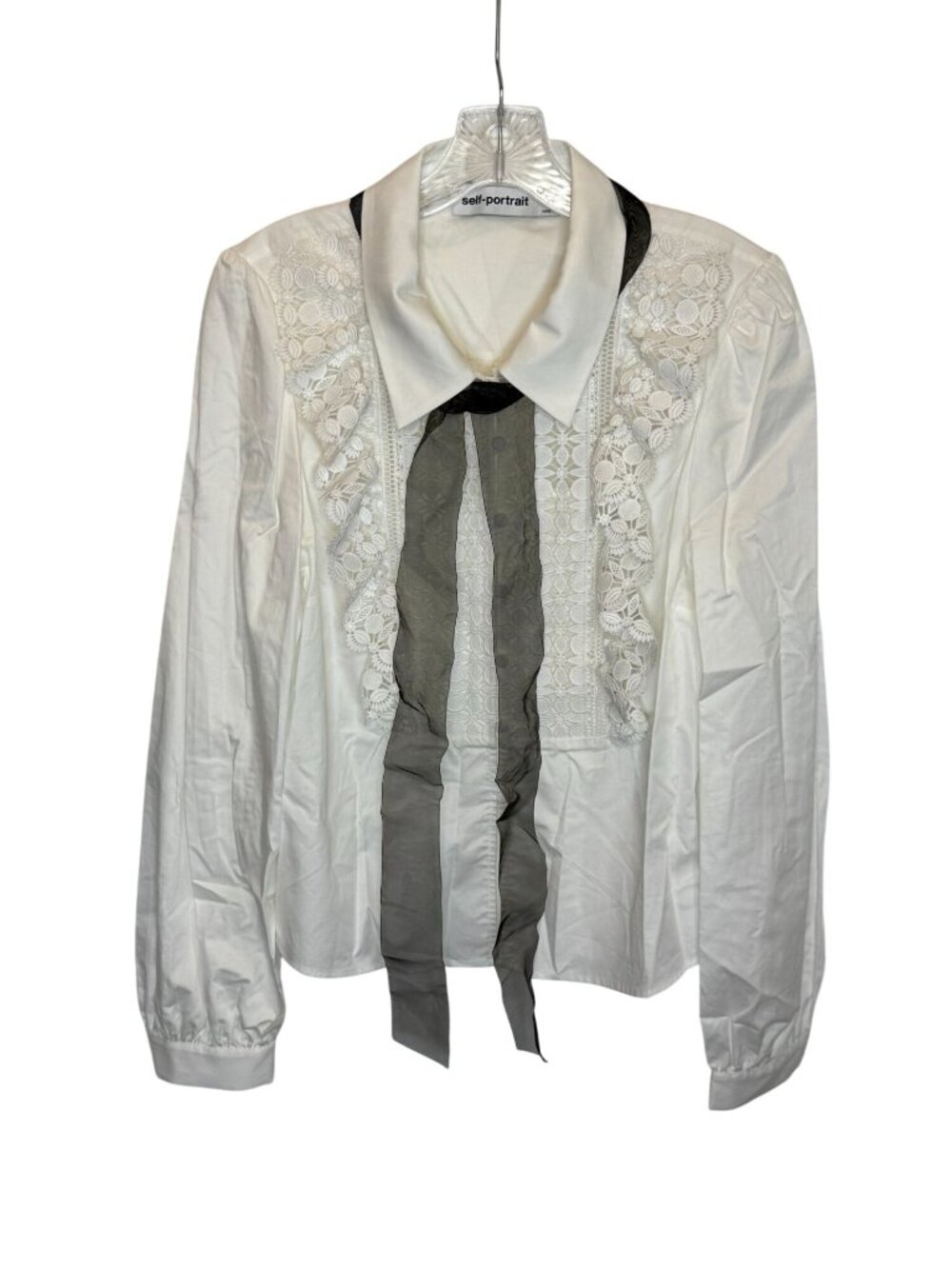 Self Portrait White Lace Bib Cotton Shirt NWOT - Size 10 - Picture 2 of 8